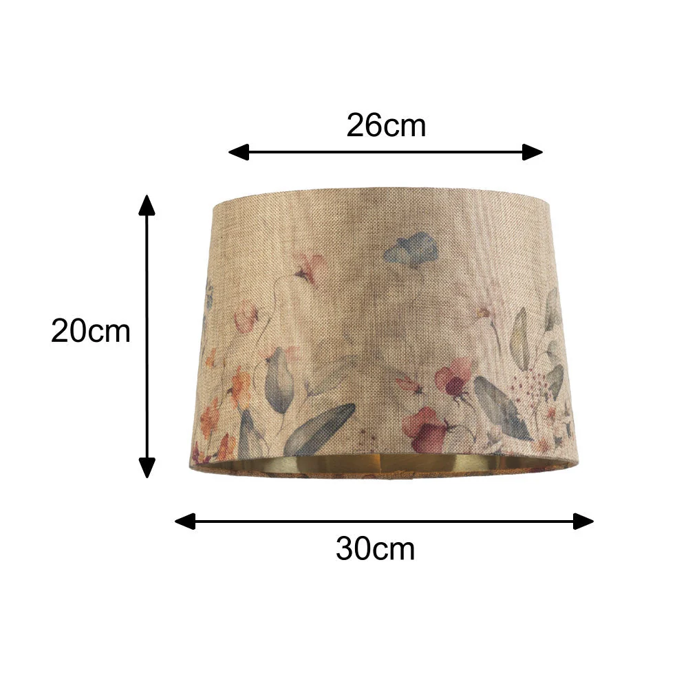 12" Beige Linen Floral Design Gold Inner Vintage Easy Fit Tapered Drum Shade 30cm - Image 5