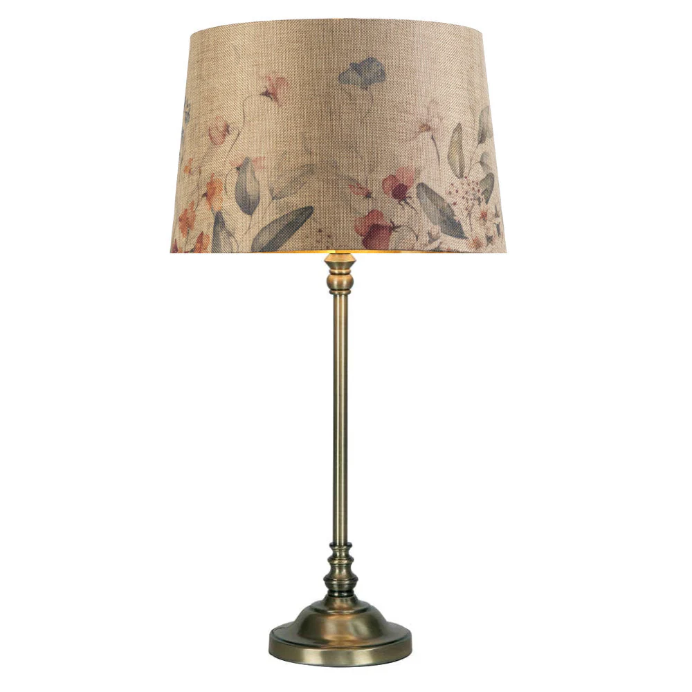 12" Beige Linen Floral Design Gold Inner Vintage Easy Fit Tapered Drum Shade 30cm - Image 3