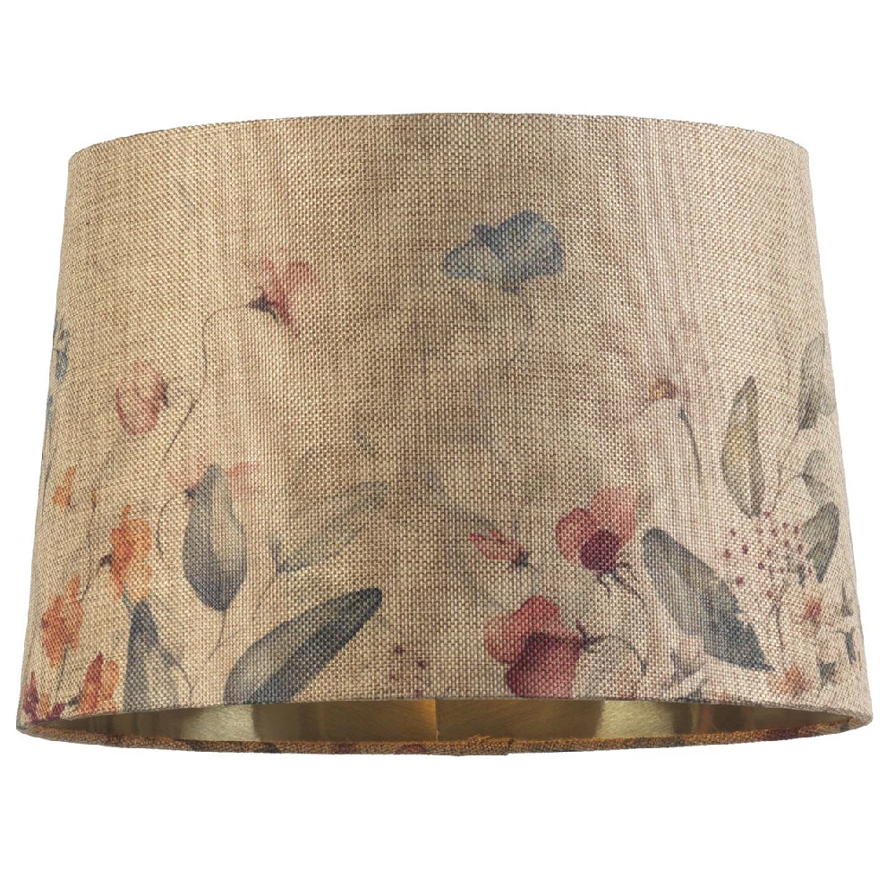 12" Beige Linen Floral Design Gold Inner Vintage Easy Fit Tapered Drum Shade 30cm - Image 4