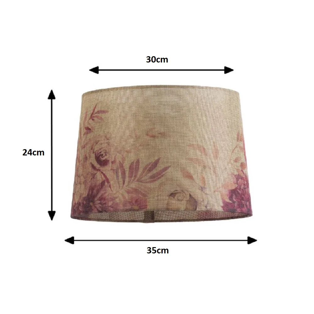 14" Beige Linen Rose Design Gold Inner Vintage Easy Fit Tapered Shade 35cm - Image 5