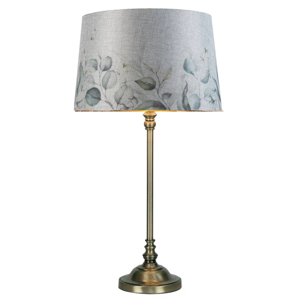 14" Grey Linen Leaves Design Gold Inner Vintage Easy Fit Tapered Drum Shade 35cm - Image 3