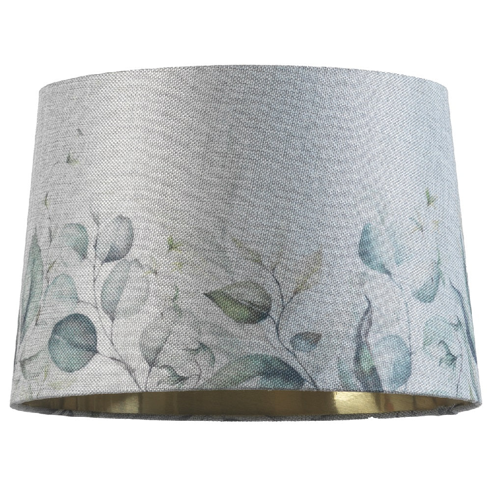 14" Grey Linen Leaves Design Gold Inner Vintage Easy Fit Tapered Drum Shade 35cm - Image 4