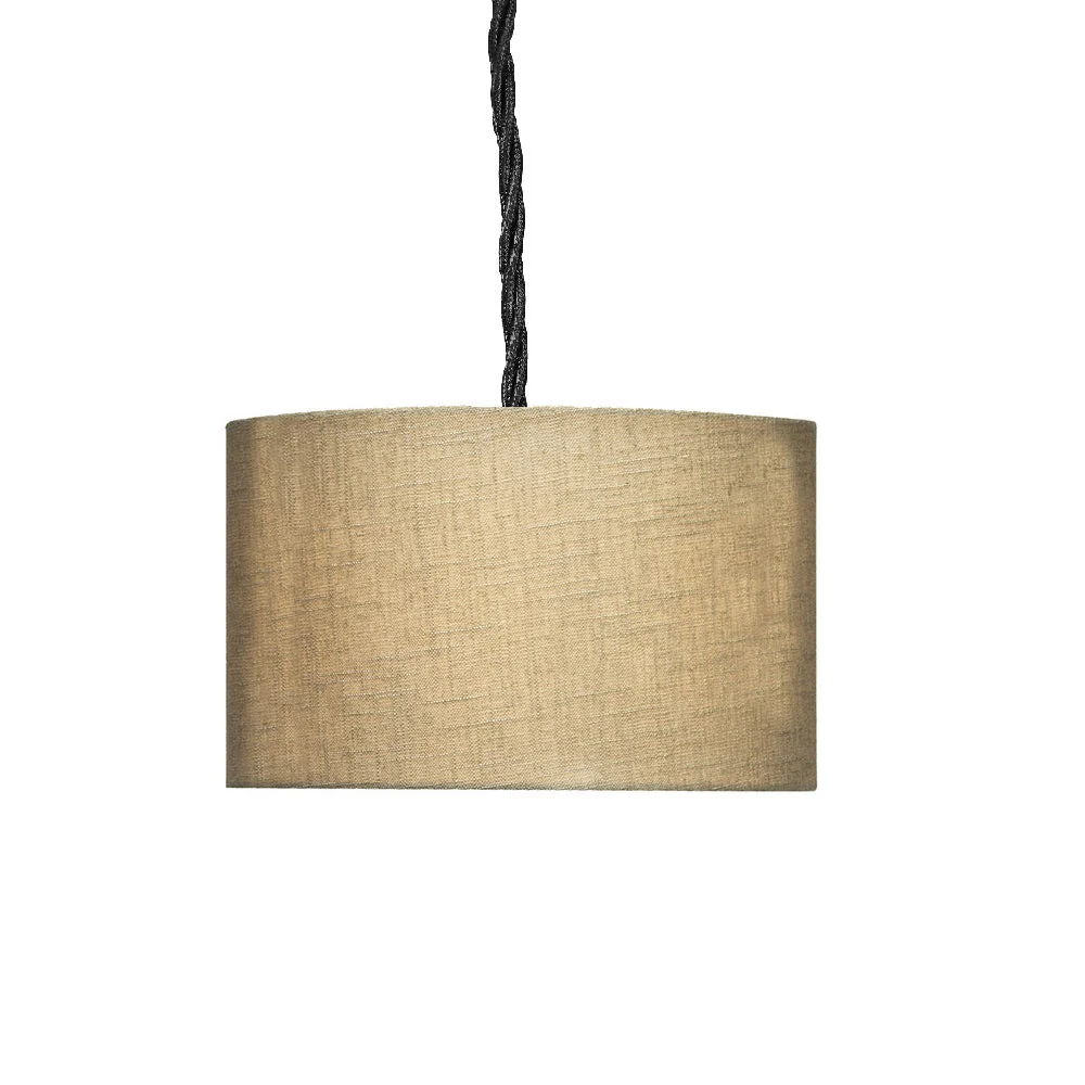 14" Calico Beige Linen Vintage Easy Fit Drum Pendant Shade 35cm - Image 3