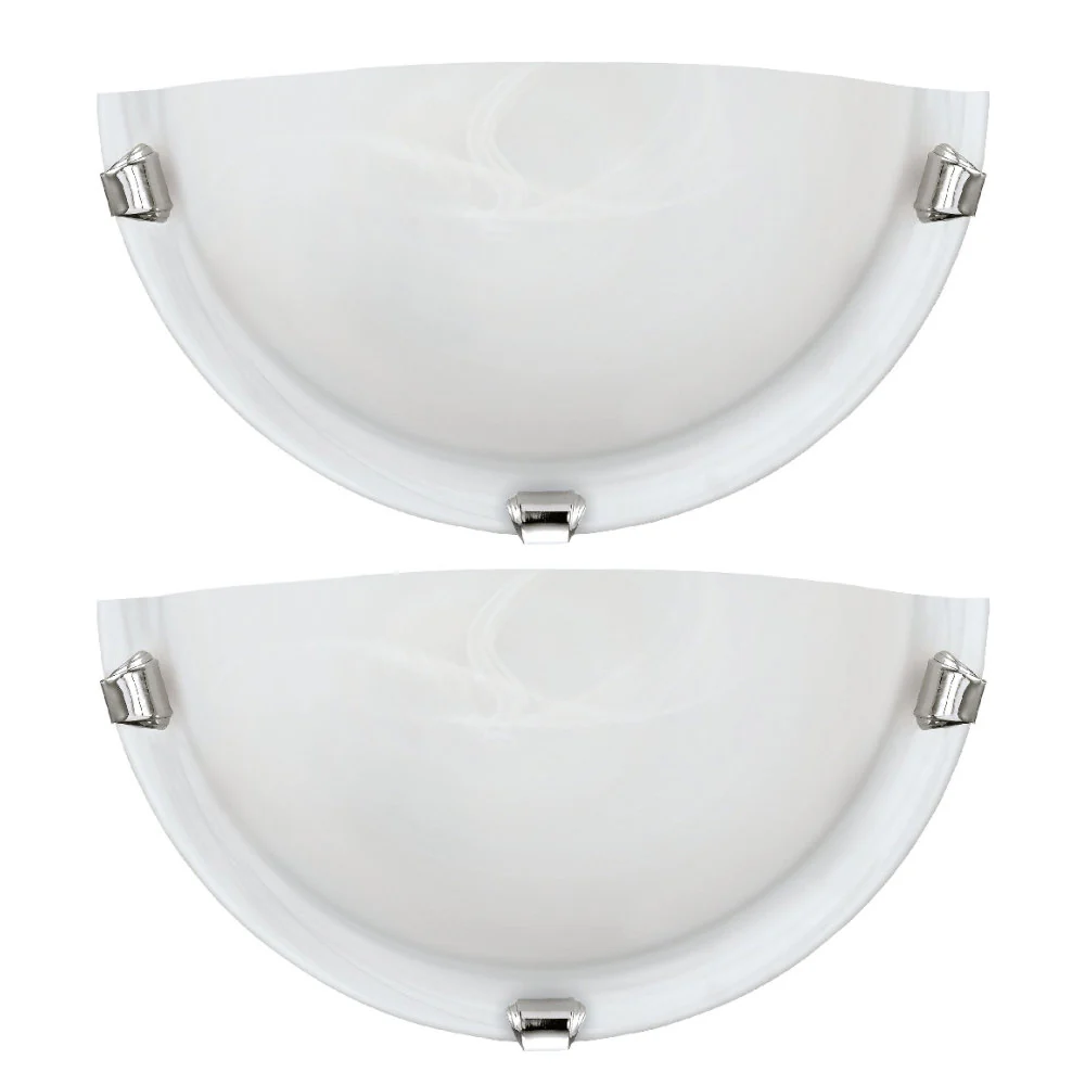 Britalia BR7188-2PK 2 Pack White Alabaster Glass & Polished Chrome Half Moon Wall Lights 30cm