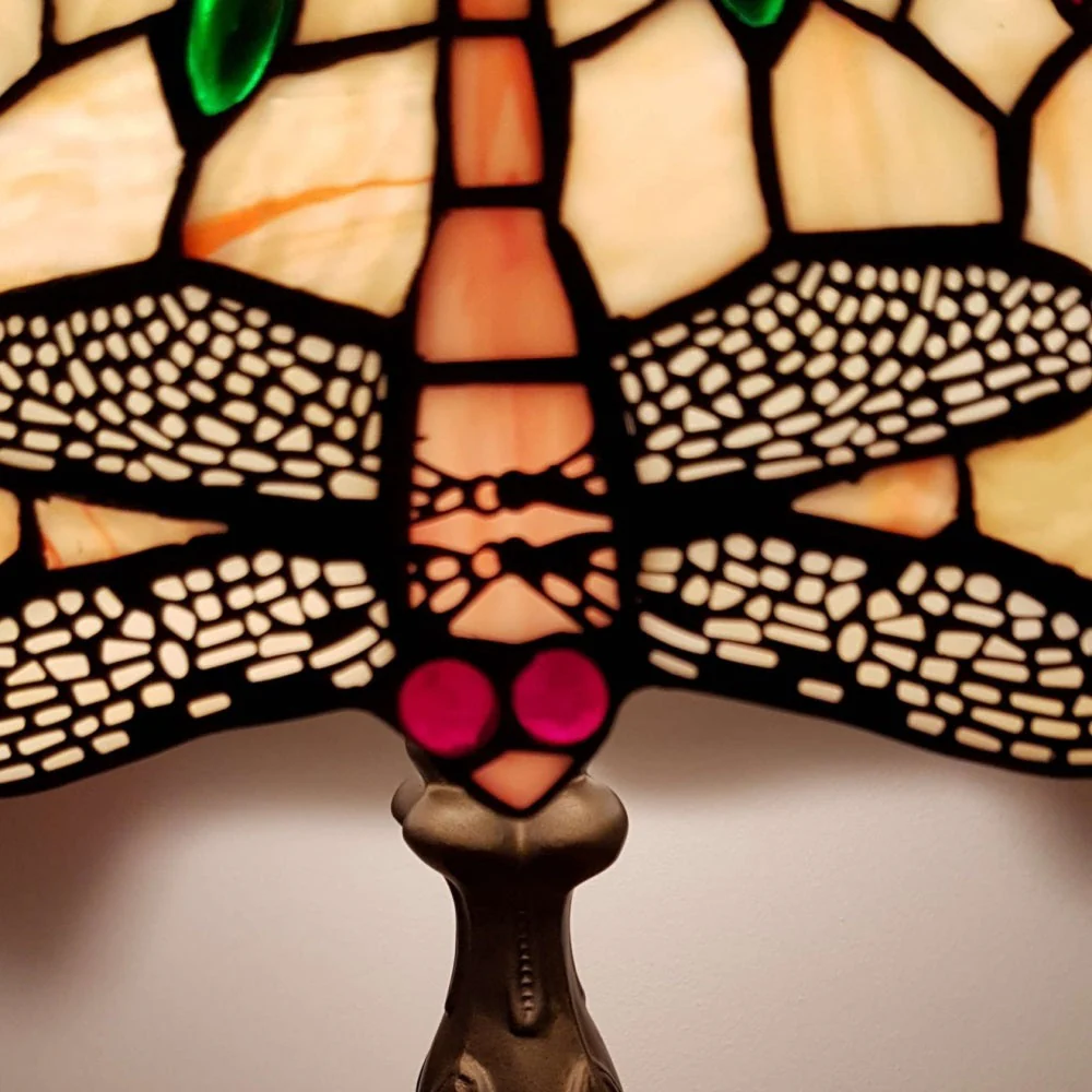 8" Dragonfly & Jewel Multicolour Tiffany Glass Vintage Dome Table Lamp 35cm - Image 2