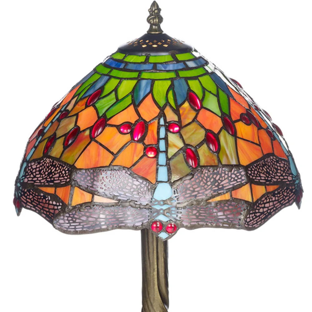 8" Dragonfly Multicolour Tiffany Glass Vintage Dome Table Lamp 35cm - Image 2