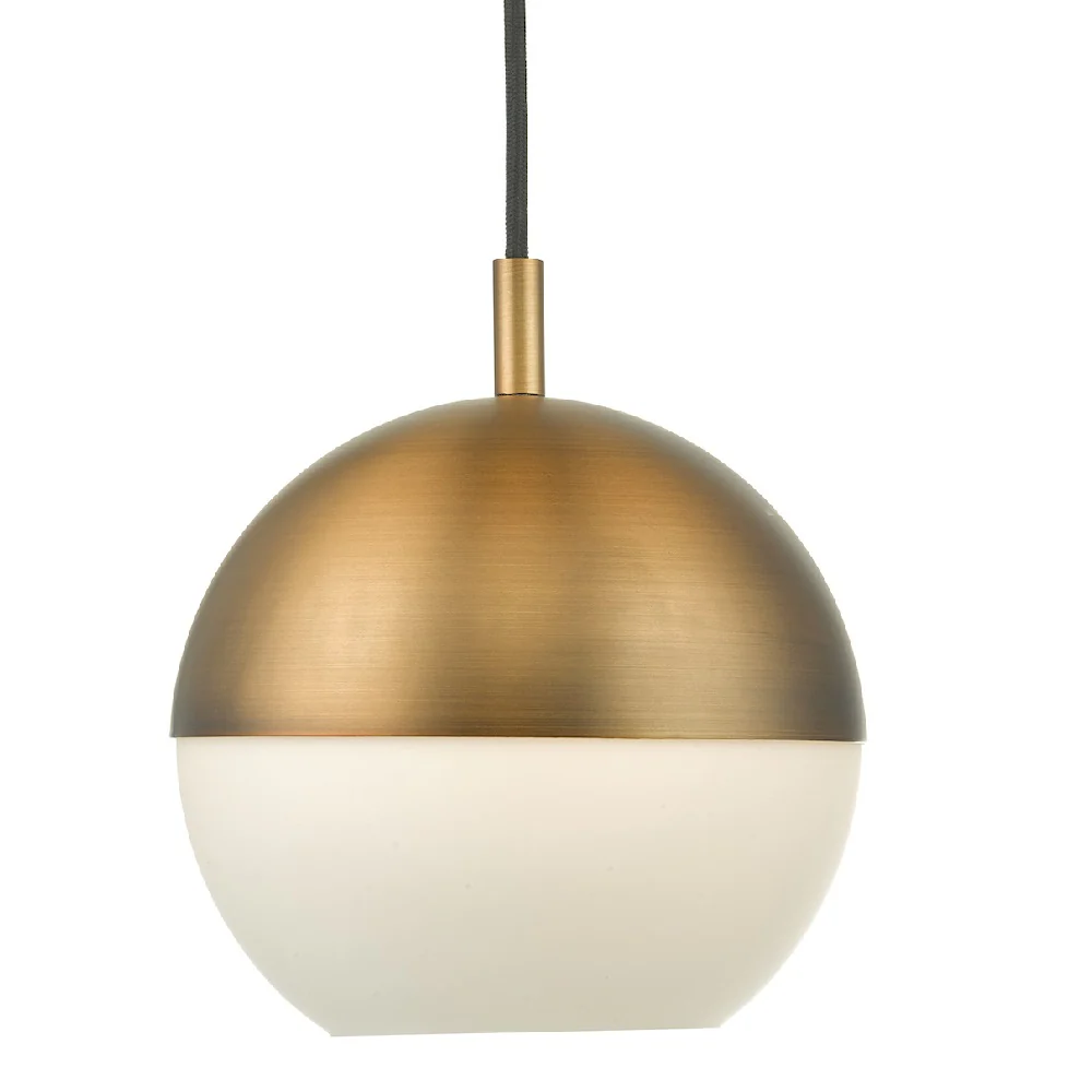 Aged Brass & Opal White Glass Vintage Globe Dome Pendant Ceiling Light 21cm - Image 2