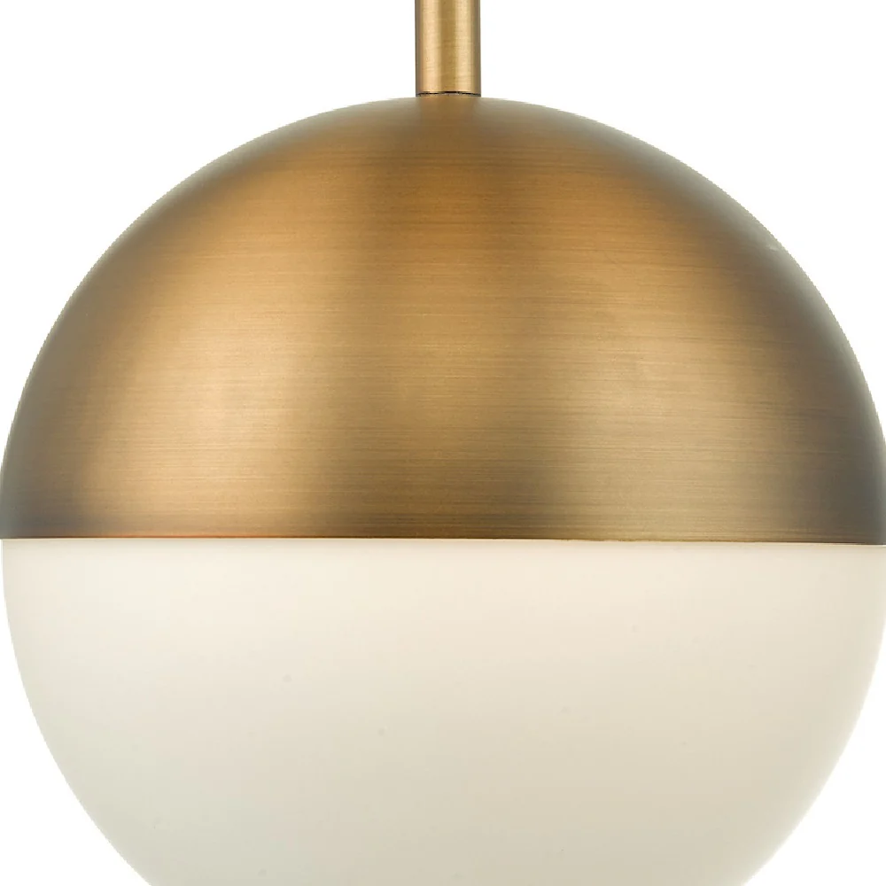 Aged Brass & Opal White Glass Vintage Globe Dome Pendant Ceiling Light 21cm - Image 4