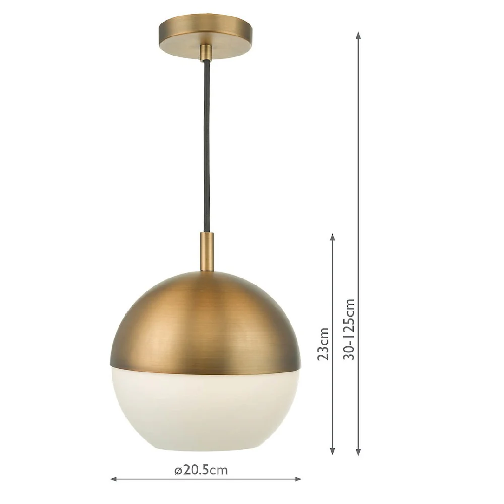 Aged Brass & Opal White Glass Vintage Globe Dome Pendant Ceiling Light 21cm - Image 5
