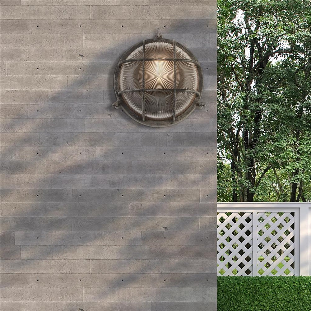 Antique Black Silver & Ribbed Glass Outdoor Vintage Round Flush Bulkhead Wall Light 280mm - Image 5