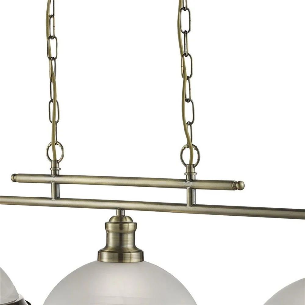 Antique Brass 3 Lamp Bar Pendant Light with Acid Glass Shades 1000mm - Image 2