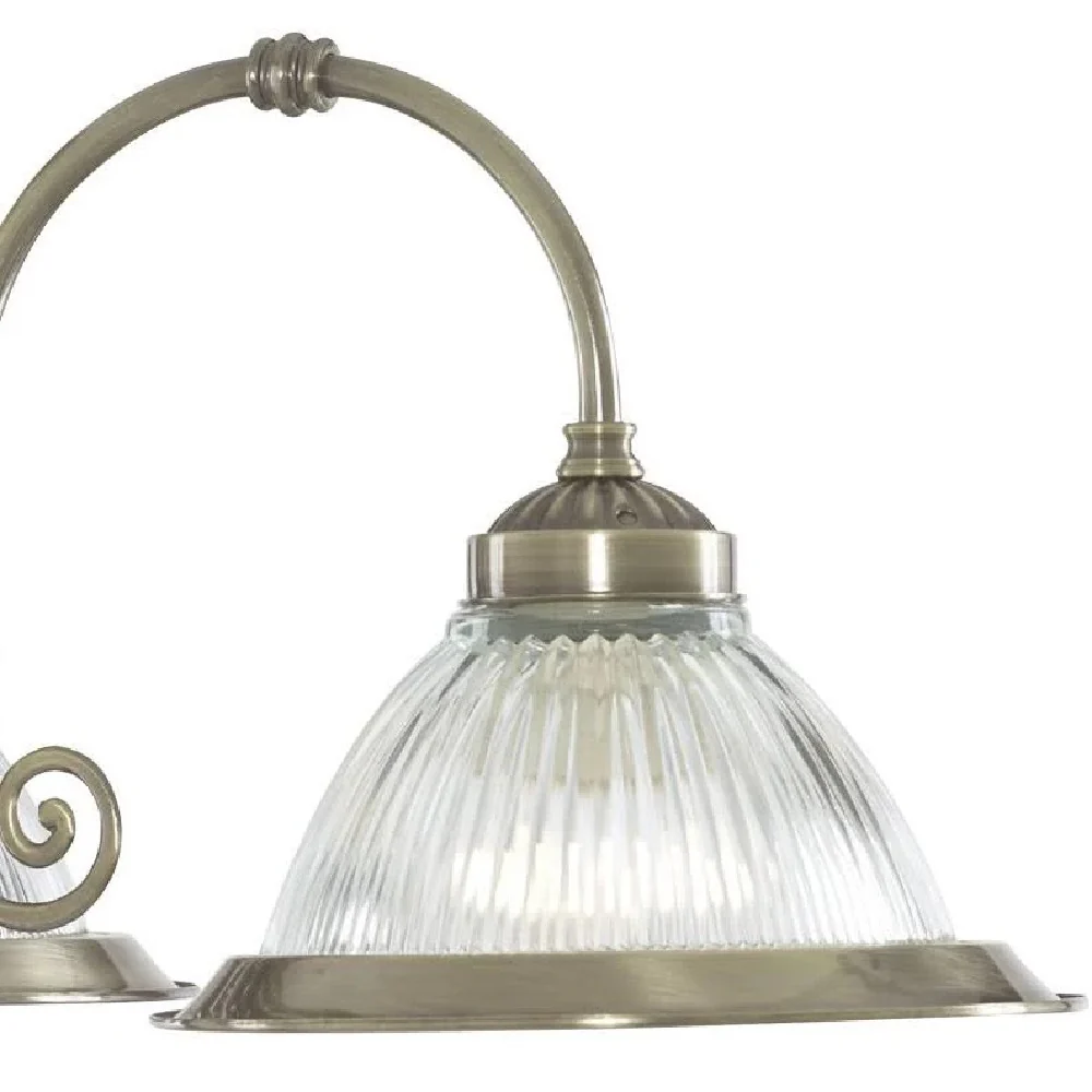 Antique Brass 3 Lamp Pendant Light with Clear Ribbed Glass 620mm - Image 2