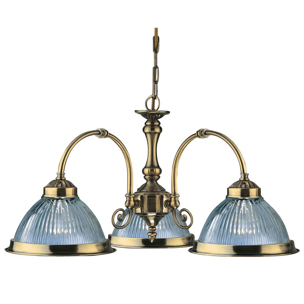 Antique Brass 3 Lamp Pendant Light with Clear Ribbed Glass 620mm - Image 4