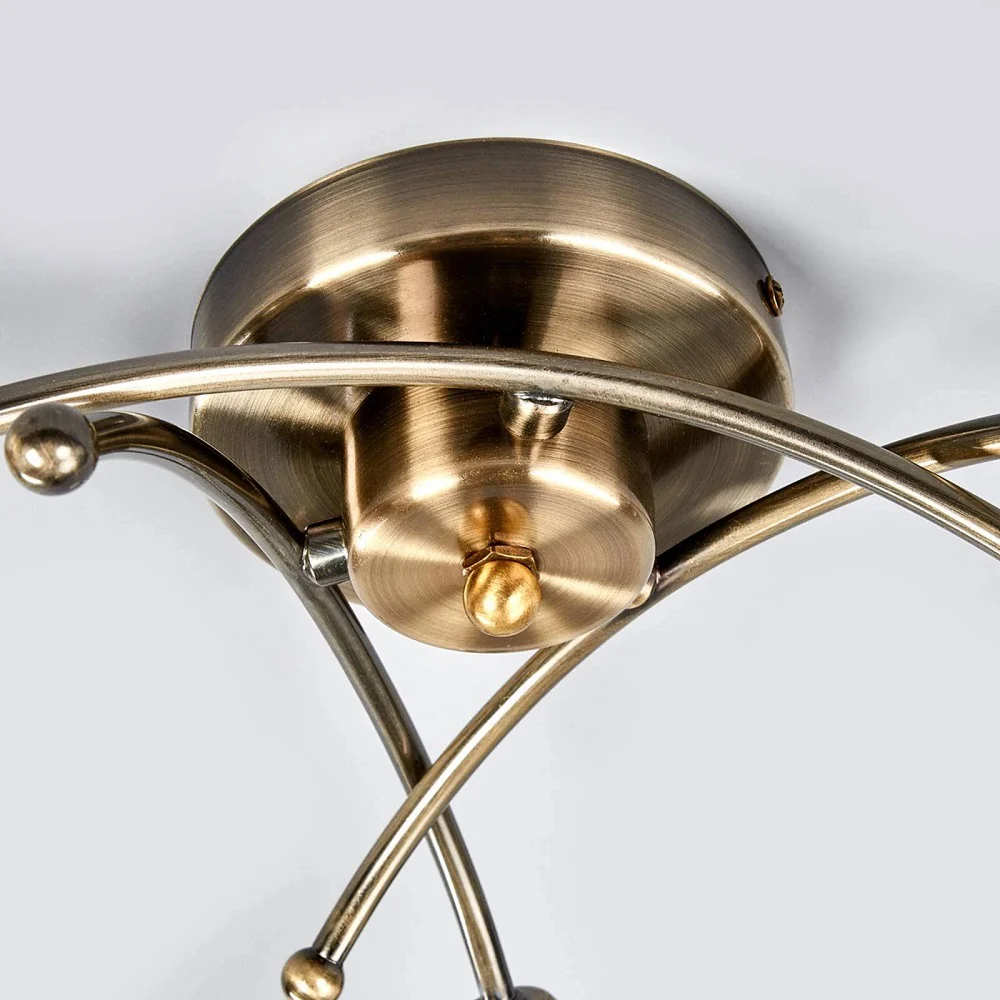 Antique Brass 3 Lamp Semi Flush Light with Opal Glass Shades 500mm - Image 2