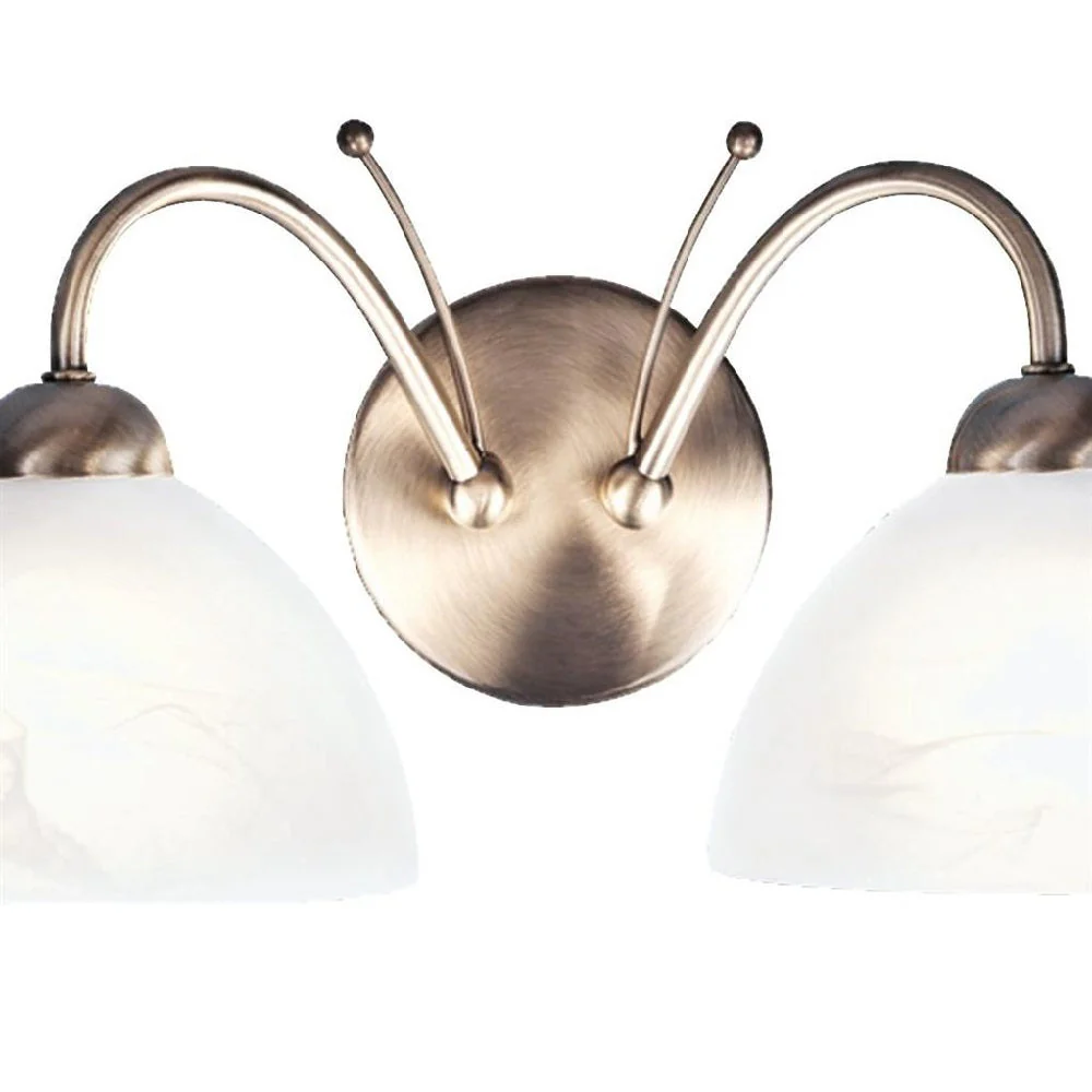 Antique Brass & Alabaster Glass Vintage Dome Swan Neck 2 Lamp Wall Light 40cm - Image 2