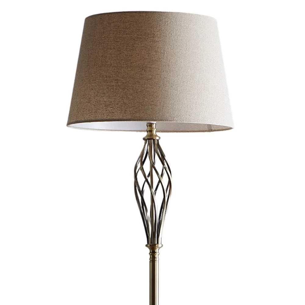 Antique Brass Barley Twist Vintage Floor Lamp with Oatmeal Linen Shade 160cm - Image 3