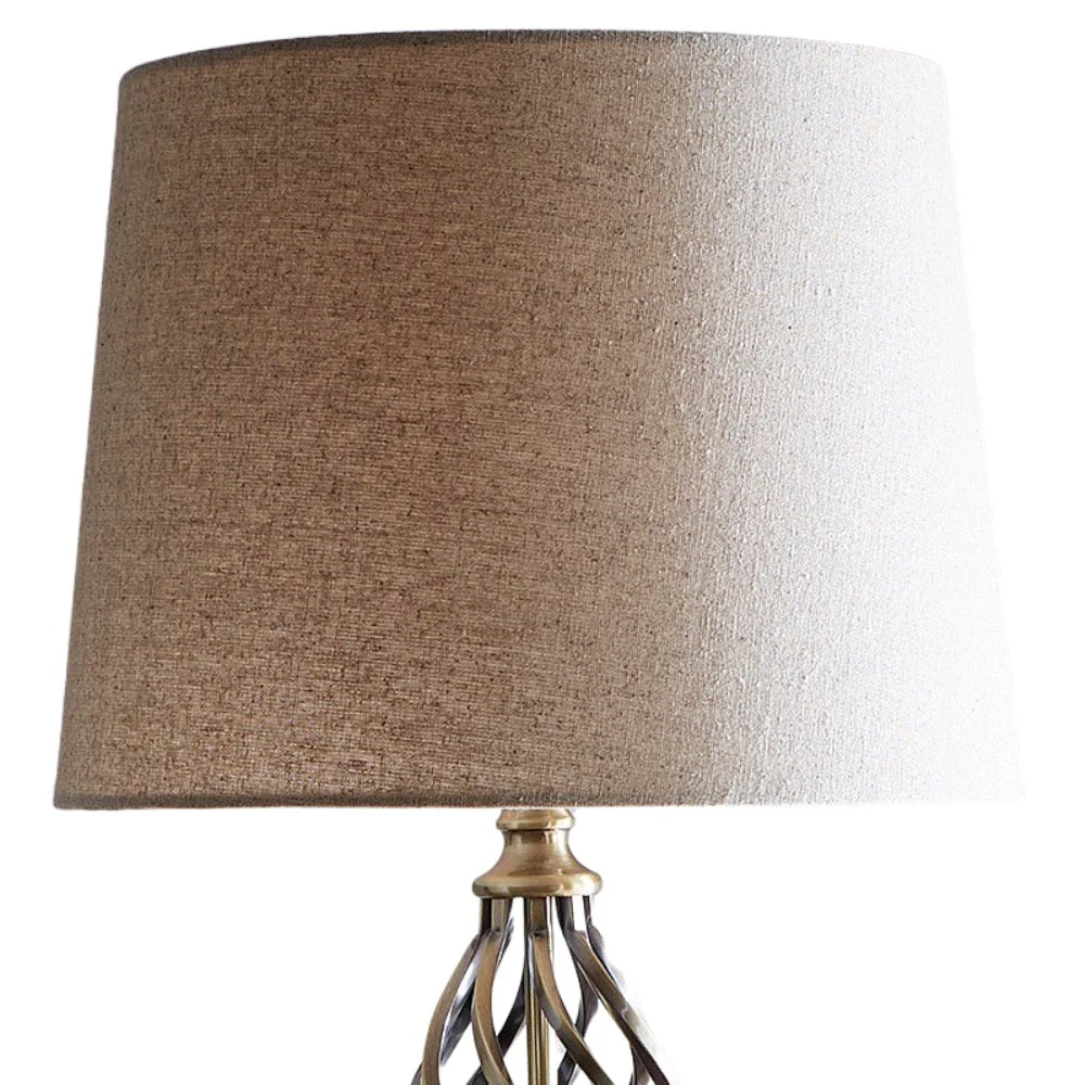 Antique Brass Barley Twist Vintage Table Lamp with Natural Linen Shade 62cm - Image 3