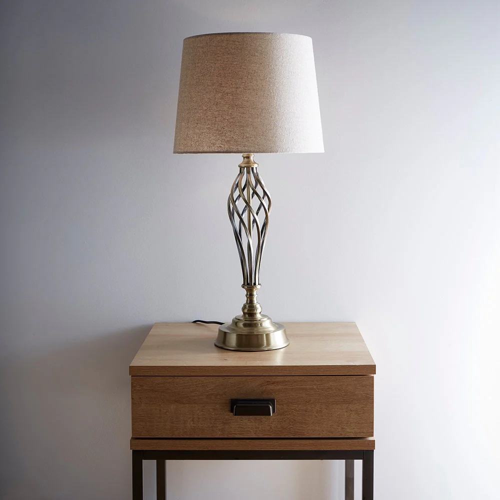 Antique Brass Barley Twist Vintage Table Lamp with Natural Linen Shade 62cm - Image 4