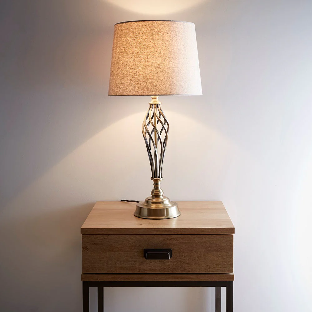 Antique Brass Barley Twist Vintage Table Lamp with Natural Linen Shade 62cm - Image 5