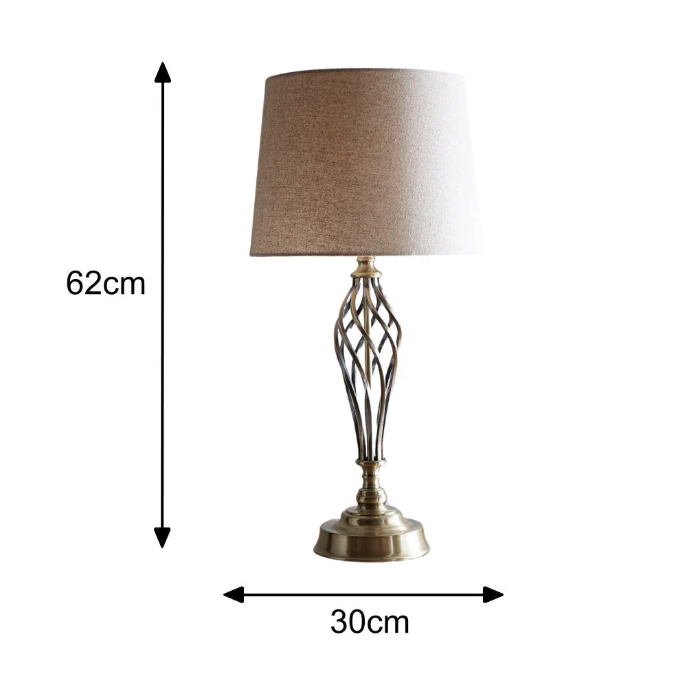 Antique Brass Barley Twist Vintage Table Lamp with Natural Linen Shade 62cm - Image 6