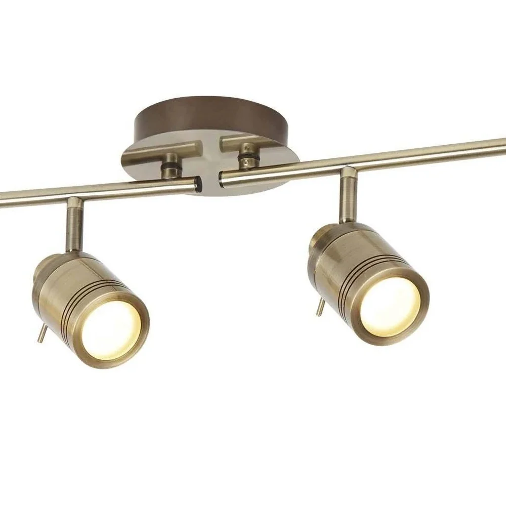 Antique Brass Bathroom Vintage 4 Lamp Split Bar Ceiling Spotlight IP44 - Image 2