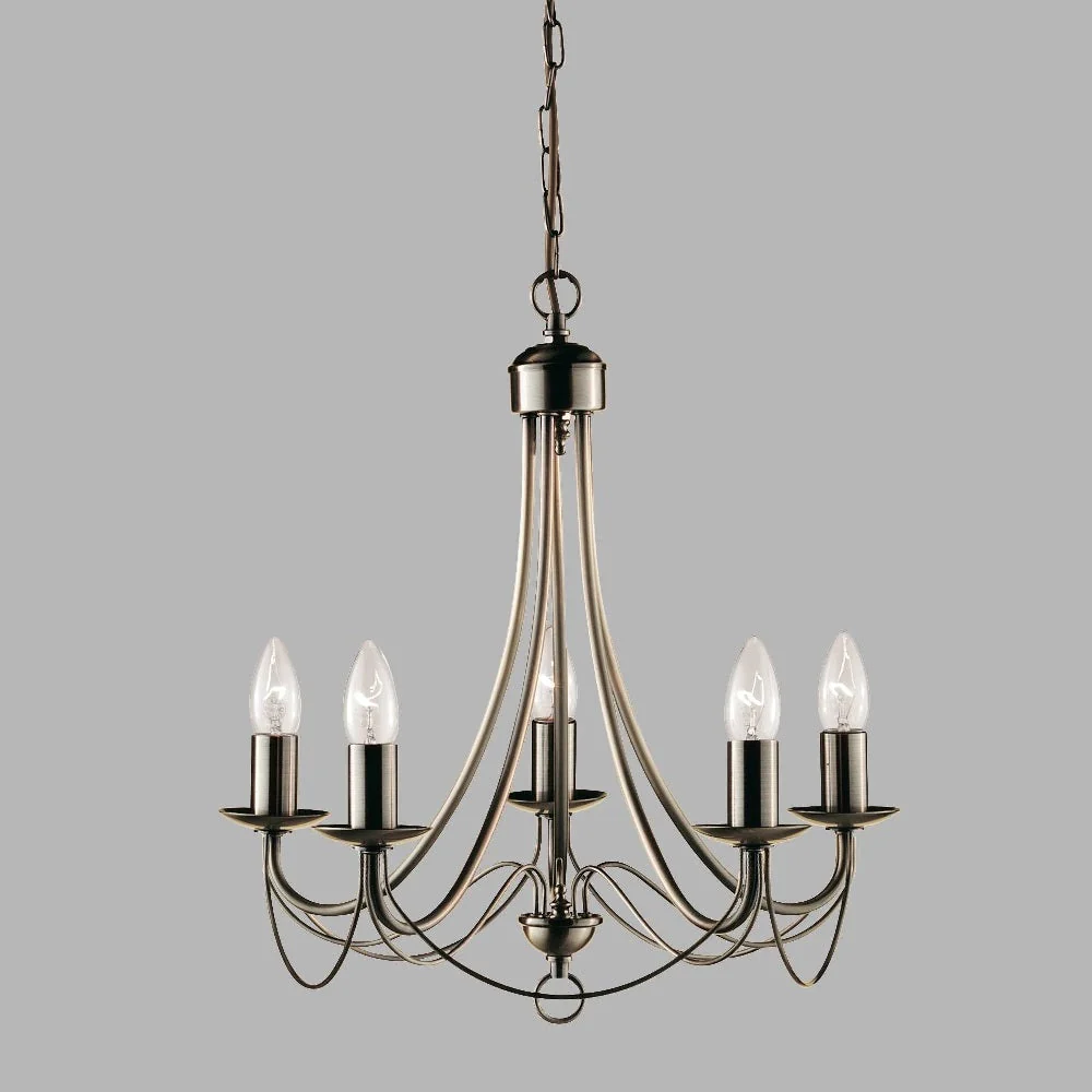 Antique Brass Classic Traditional Vintage 5 Lamp Pendant Light 46cm - Image 4