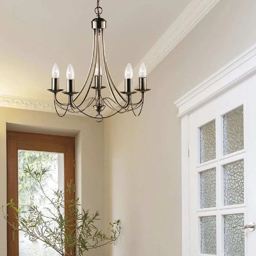 Antique Brass Classic Traditional Vintage 5 Lamp Pendant Light 46cm - Image 5