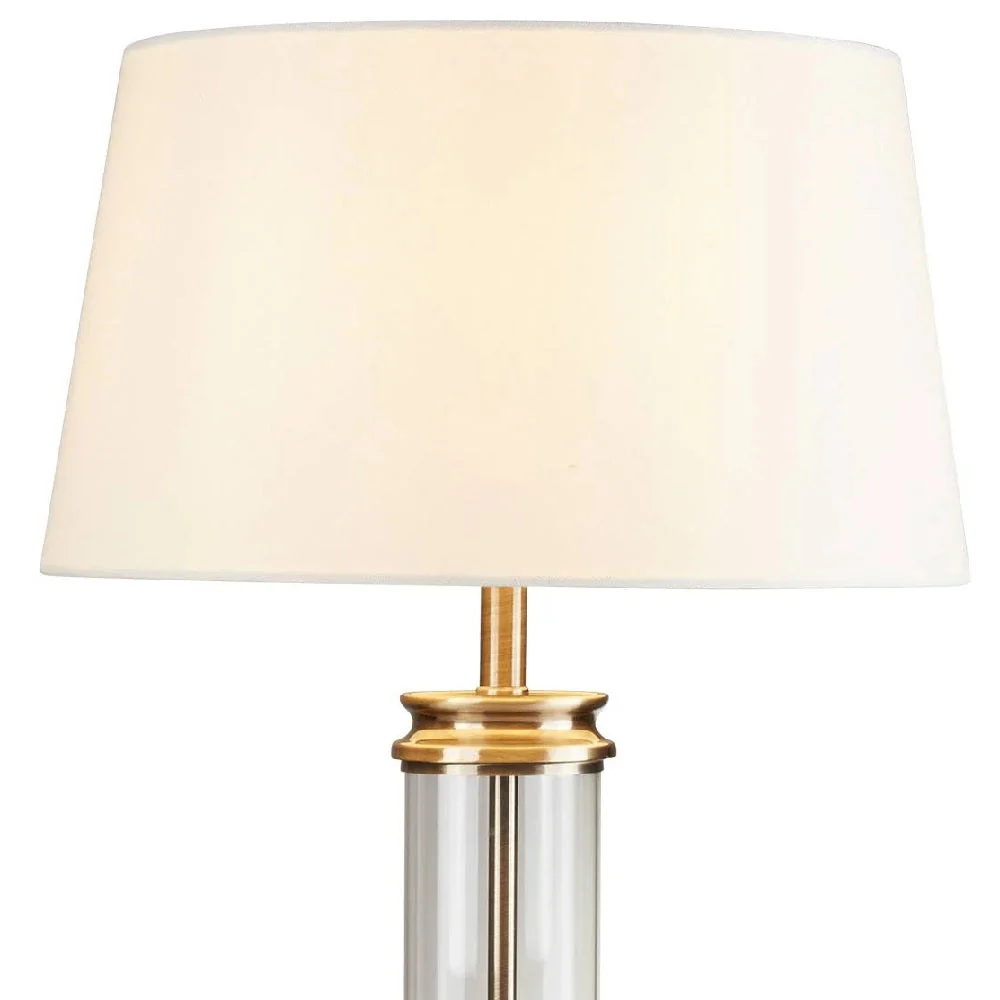 Antique Brass & Clear Cylinder Glass Column Vintage Table Lamp with Cream Shade 63cm - Image 2