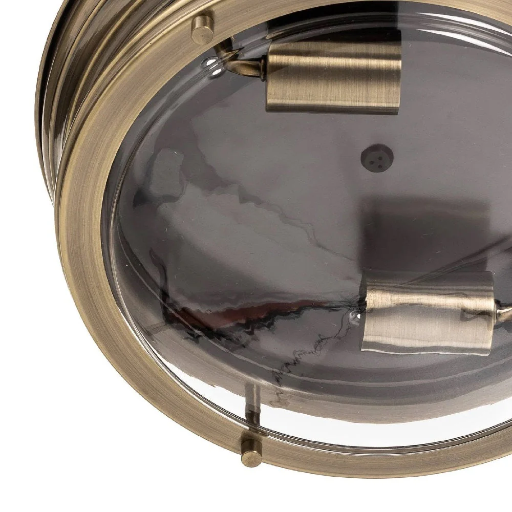 Antique Brass & Clear Glass Bathroom Vintage Round 2 Lamp Flush Light 35cm - Image 2