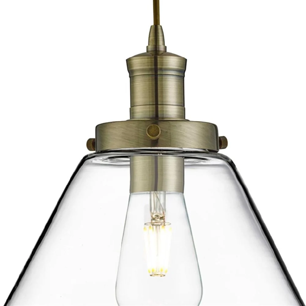 Antique Brass & Clear Pyramid Glass Vintage Pendant Light 29cm - Image 2