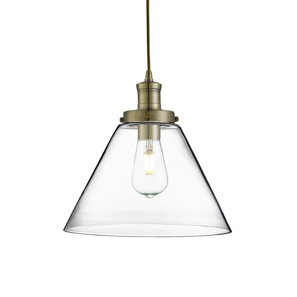 Antique Brass & Clear Pyramid Glass Vintage Pendant Light 29cm - Image 3