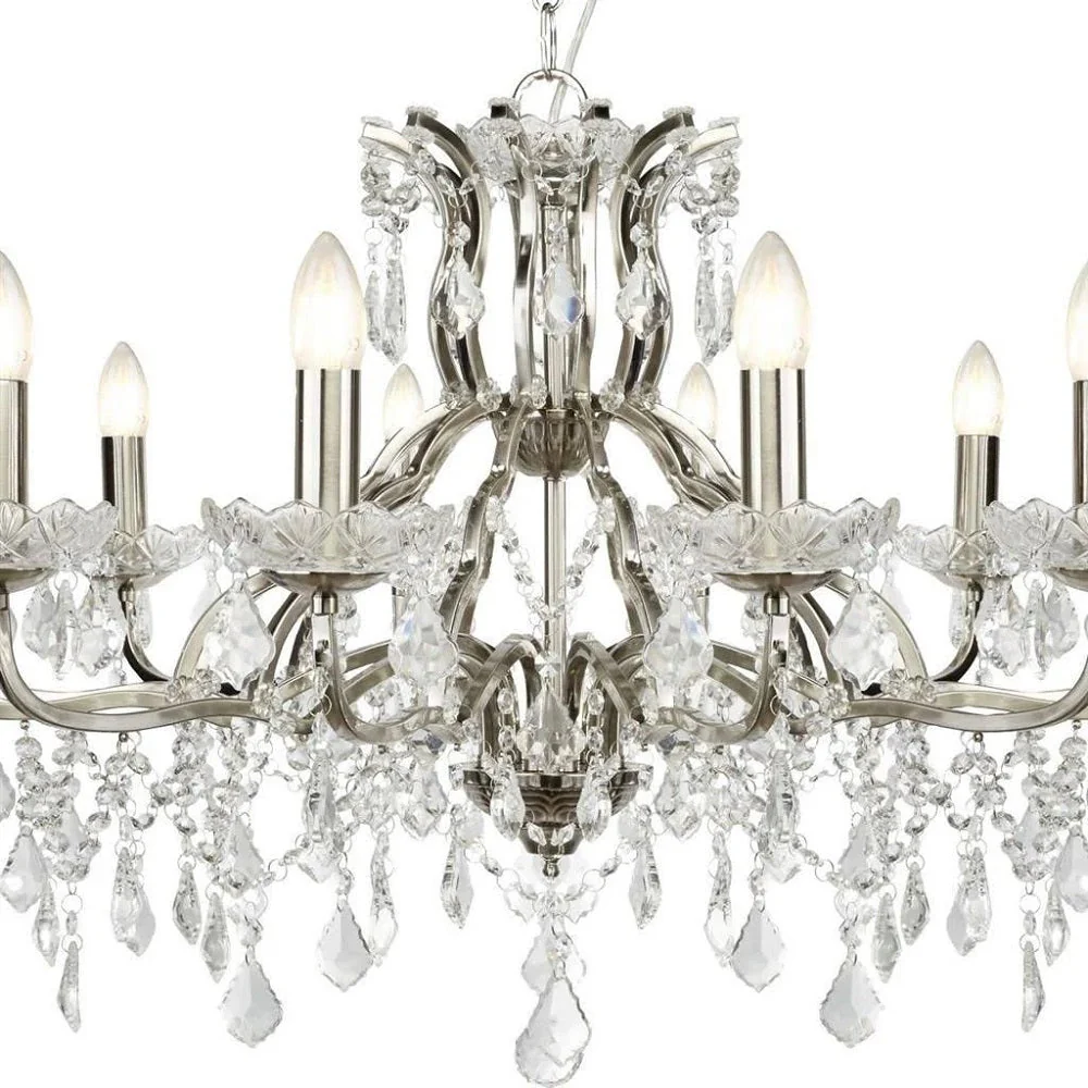 Antique Brass & Crystal Bead Traditional 8 Lamp Chandelier Light 70cm - Image 3