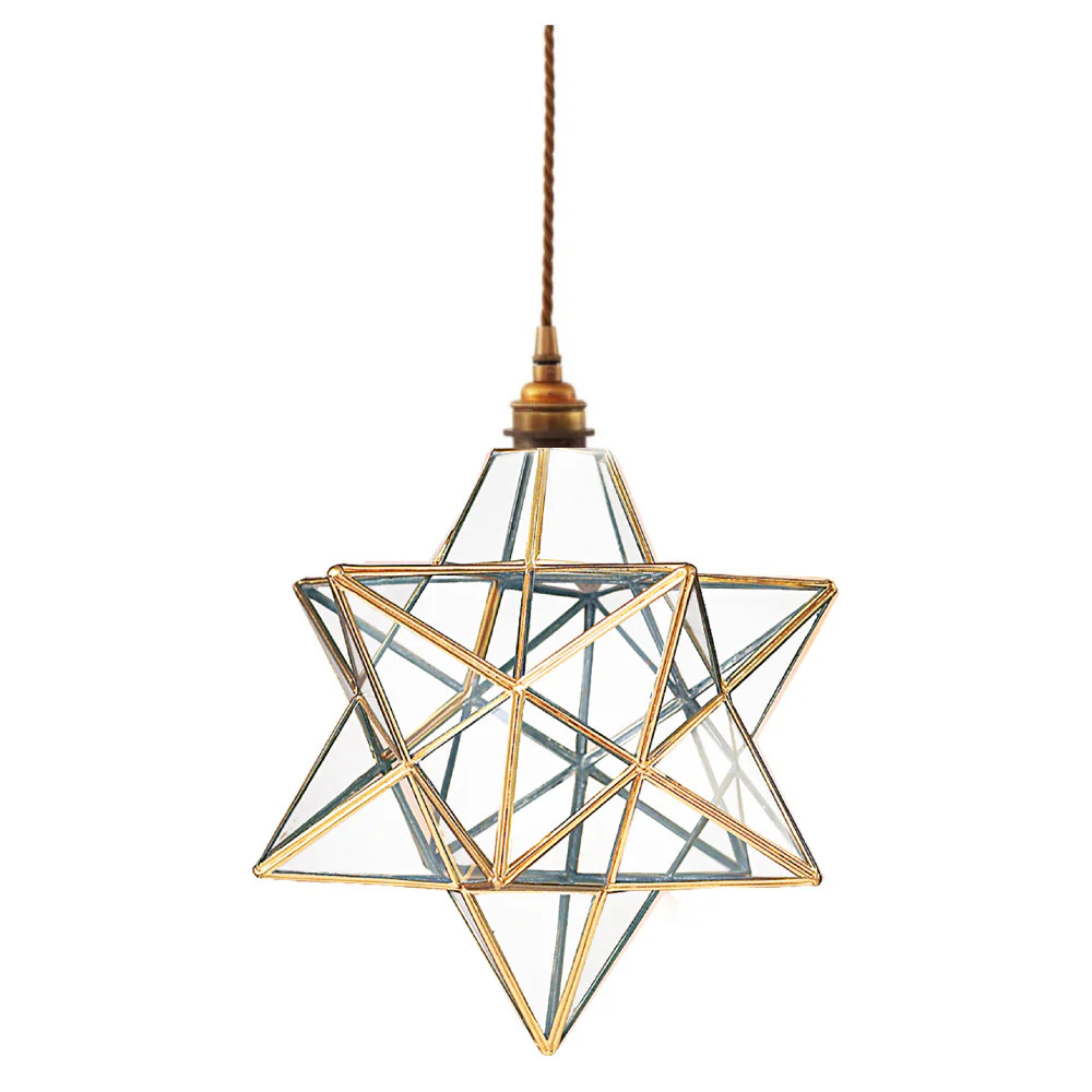 Antique Brass & Glass Vintage Easy Fit Star Pendant Shade 20cm - Image 3