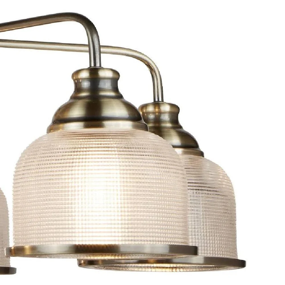 Antique Brass & Holophane Glass Vintage Dome 5 Lamp Pendant Light 58cm - Image 2