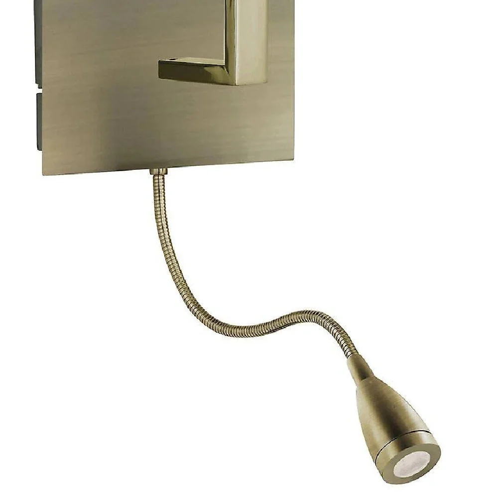 Antique Brass & LED Reading Flexi Arm Modern Wall Light with White Rectangle Shade 26cm - Image 3