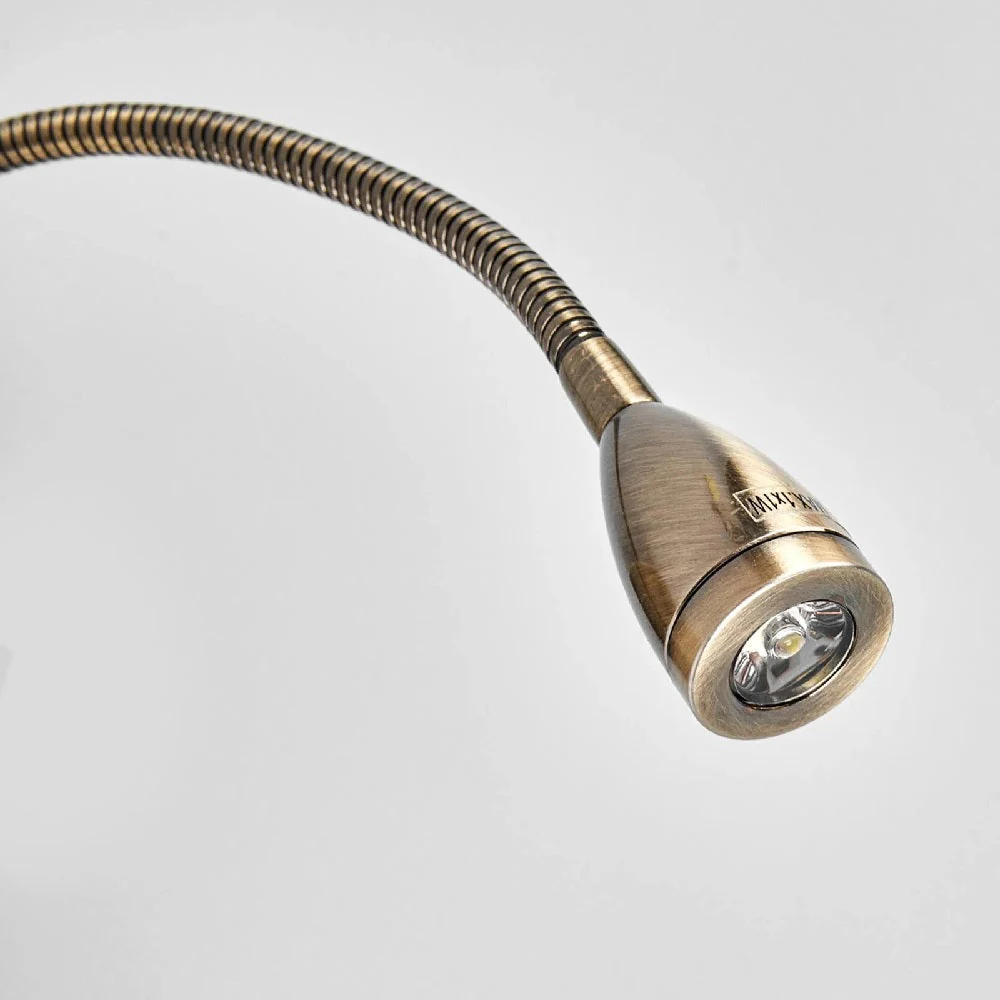Antique Brass & LED Reading Flexi Arm Modern Wall Light with White Rectangle Shade 26cm - Image 4