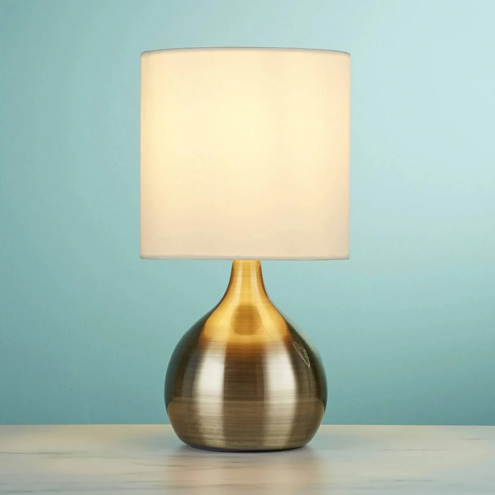 Antique Brass Modern Globe Touch Table Lamp with White Shade 29cm - Image 3