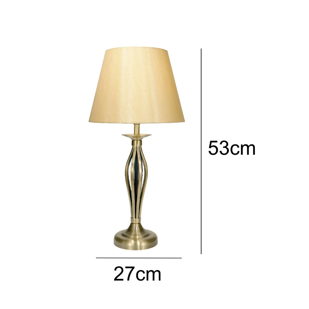 Antique Brass Open Metalwork Table Lamp with Gold Shade 53cm - Image 5