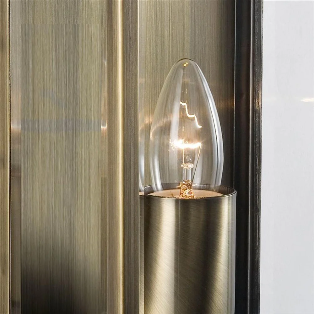 Antique Brass Outdoor Vintage Rectangle Flush Lantern Wall Light with Clear Glass IP44 - Image 2
