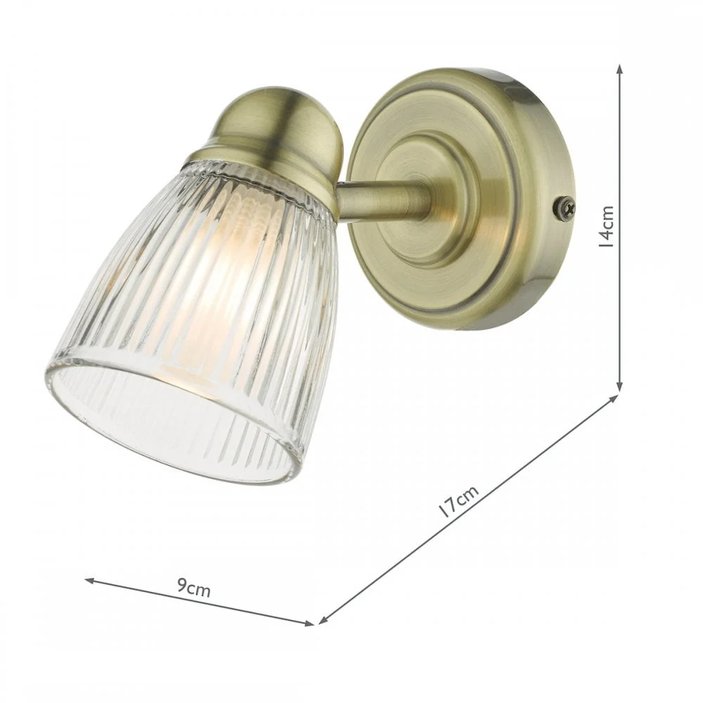 Antique Brass & Ribbed Glass Bathroom Vintage Switched Wall Light - Image 4
