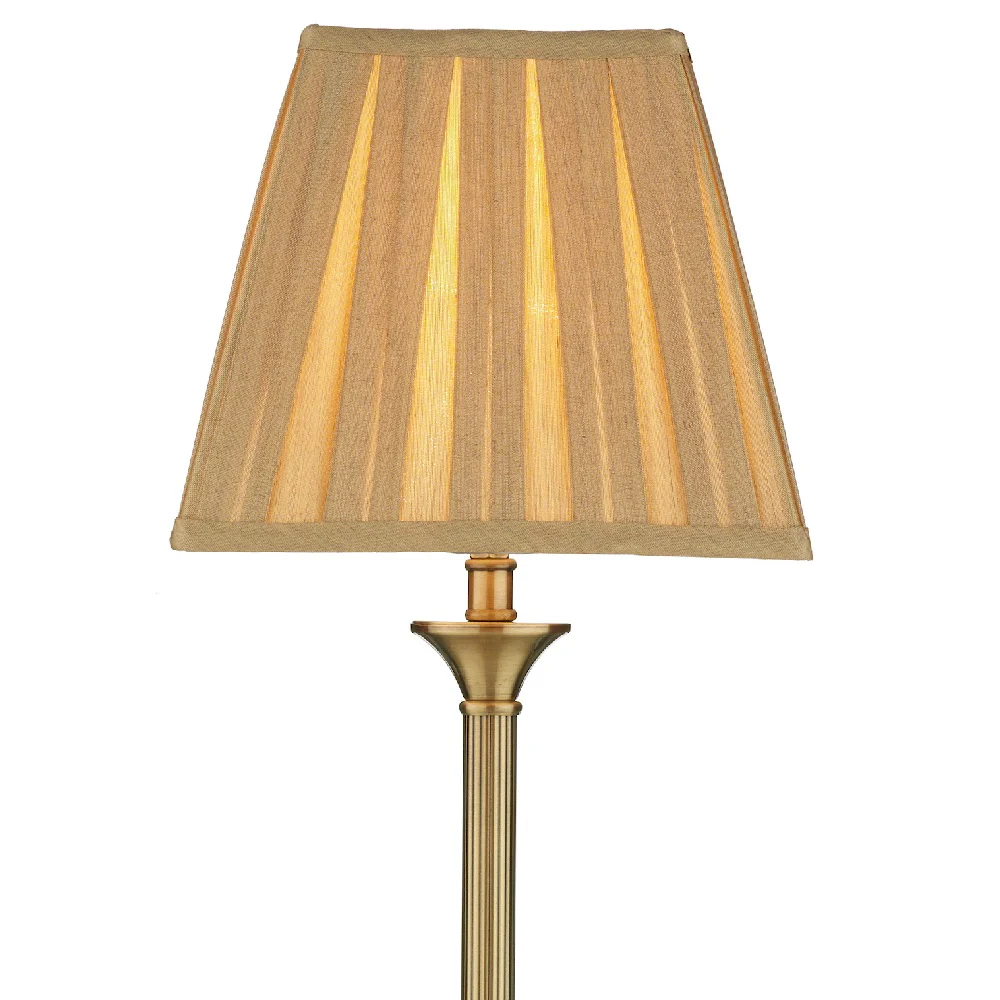 Antique Brass Traditional Candlestick Table Lamp with Gold Faux Silk Pleated Shade 49cm - Image 2