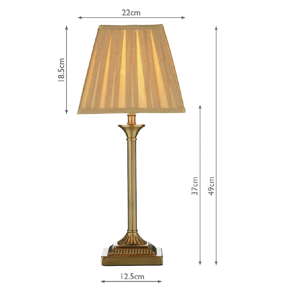 Antique Brass Traditional Candlestick Table Lamp with Gold Faux Silk Pleated Shade 49cm - Image 5