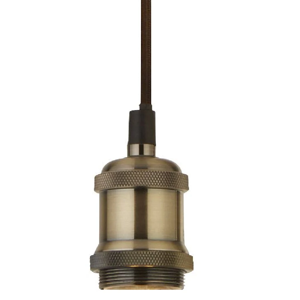 Antique Brass Vintage Fabric Round Cable Flex Suspension Ceiling Rose Pendant - Image 2