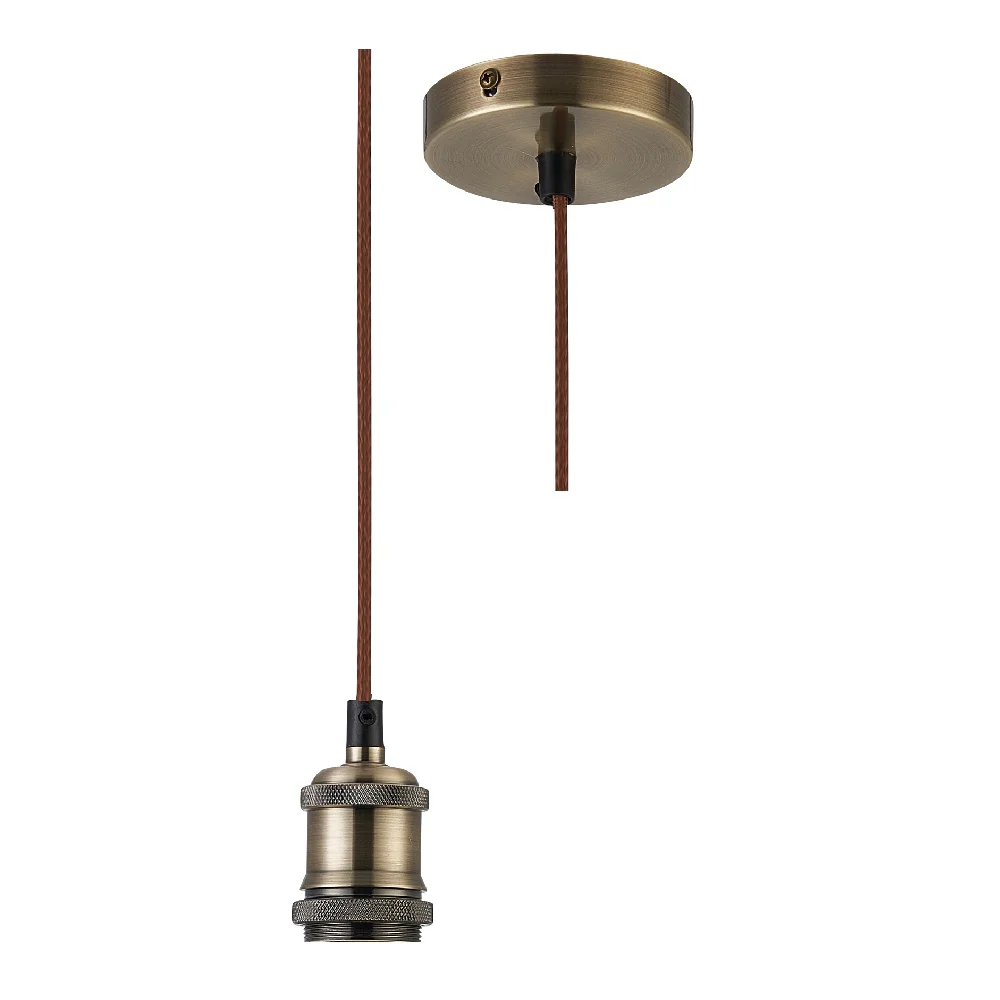 Antique Brass Vintage Fabric Round Cable Flex Suspension Ceiling Rose Pendant