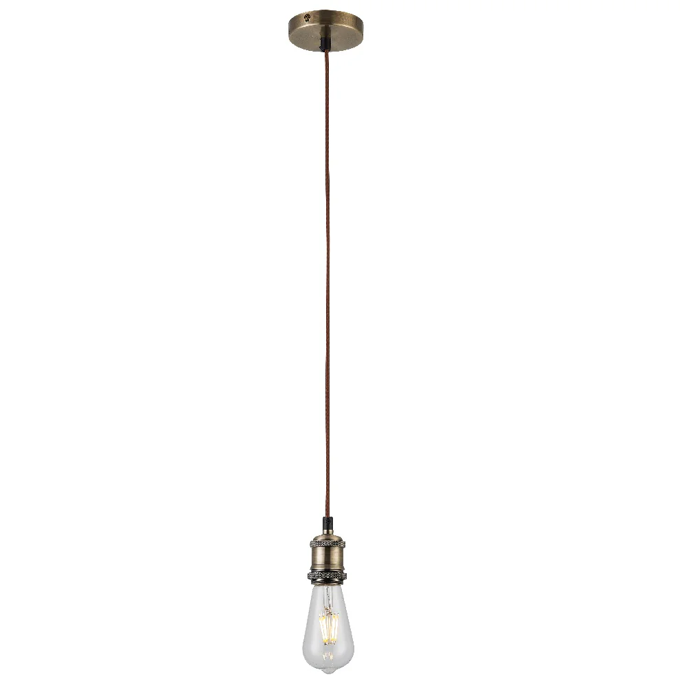 Antique Brass Vintage Fabric Round Cable Flex Suspension Ceiling Rose Pendant - Image 2