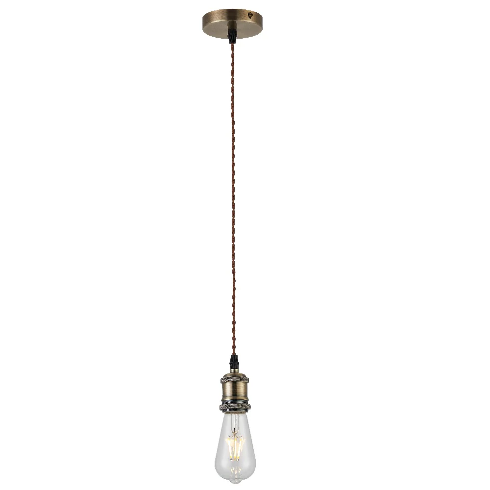 Antique Brass Vintage Fabric Twisted Cable Flex Suspension Ceiling Rose Pendant - Image 2