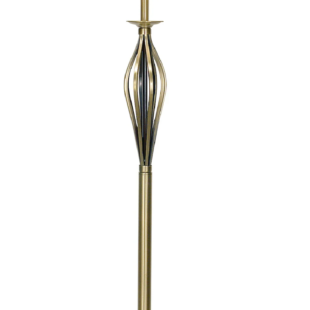 Antique Brass Vintage Open Metalwork Floor Lamp with Gold Faux Silk Tapered Drum Shade 160cm - Image 3