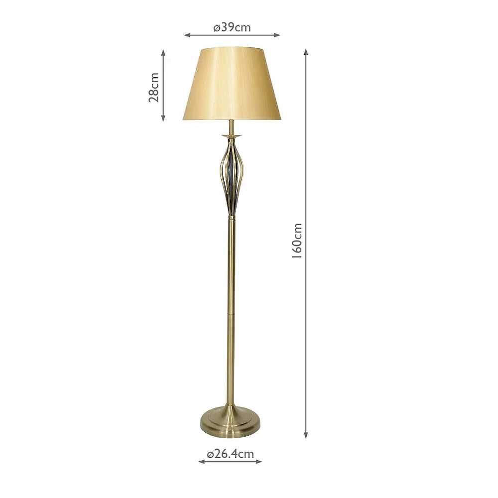 Antique Brass Vintage Open Metalwork Floor Lamp with Gold Faux Silk Tapered Drum Shade 160cm - Image 5