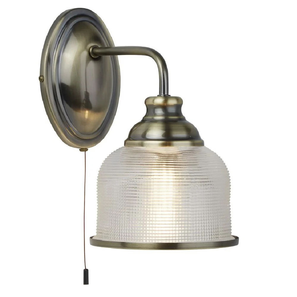 Antique Brass Vintage Wall Light with Halophone Glass Shade 245mm