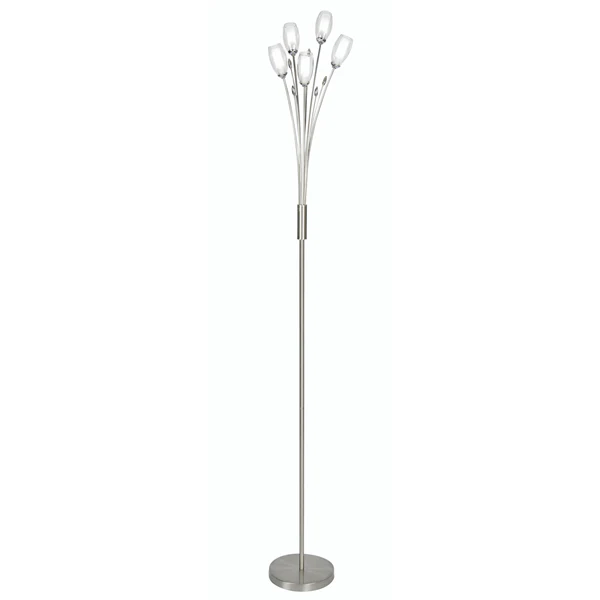Antique Chrome 5 Lamp Floor Light with Glass Shades